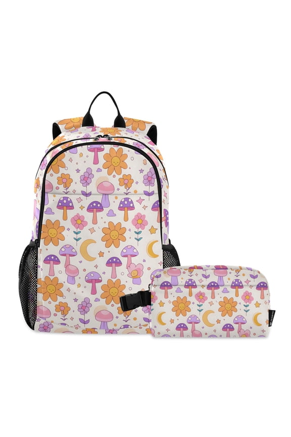 Cute Mushroom Flower School Backpack Lunch Box Set Student Bookbag