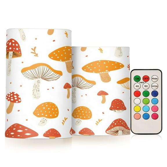 ALAZA Cute Mushrooms 2 PCs LED Flickering Flameless Candles with Remote Timer Battery Operated Candle