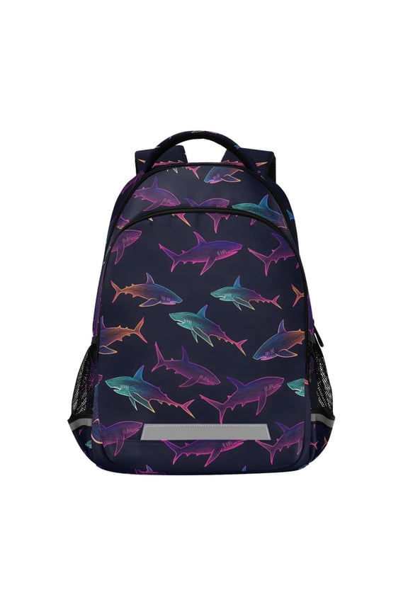 Cute Neon Sharks Swim Backpack Elementary School Bag Bookbag Travel Rucksack