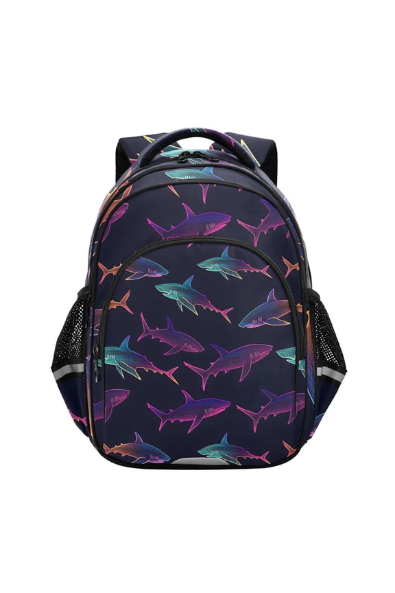 Cute Neon Sharks Swim School Backpack Elementary Bag Bookbag Travel Rucksack