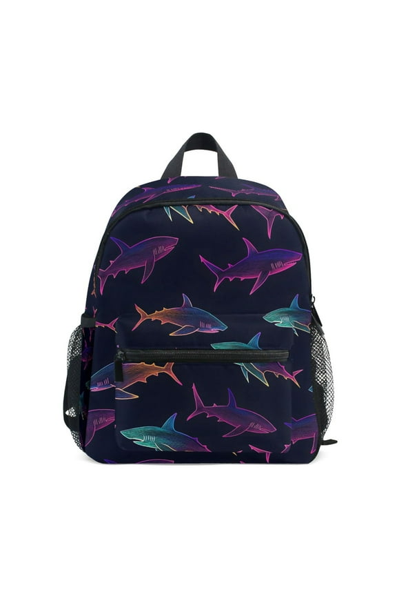 Cute Neon Sharks Swim School Backpack Small Bookbag Mini Bags