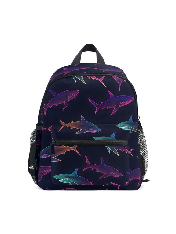 Cute Neon Sharks Swim Toddler Backpack for Preschool Kindergarten Kids Bags