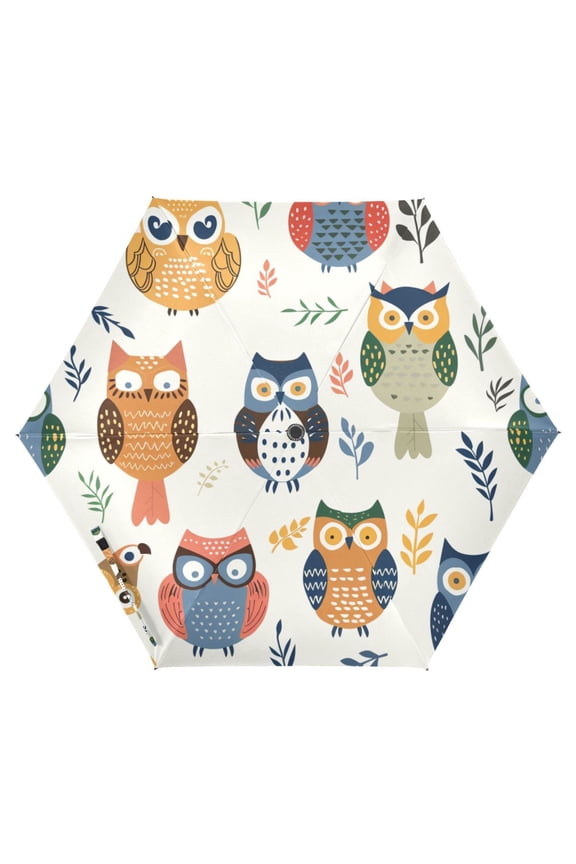 Cute Owl Pattern UPF 50+ Compact Folding Umbrella for Rain Travel Umbrella Packable
