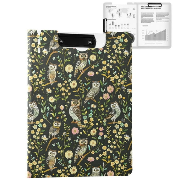 ALAZA Cute Owls in Daisy Floral A4 Foldable Clipboard 360 Degree Folder Binder