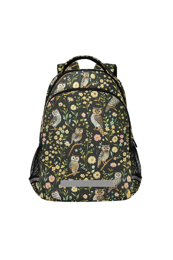 Cute Owls in Daisy Floral Backpack Elementary School Bag Bookbag Travel Rucksack