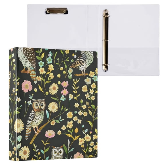 ALAZA Cute Owls in Daisy Floral Hardcover 3 Ring Binder 1.5" Round Rings Interior Pockets Binders Organizer 1 Pack