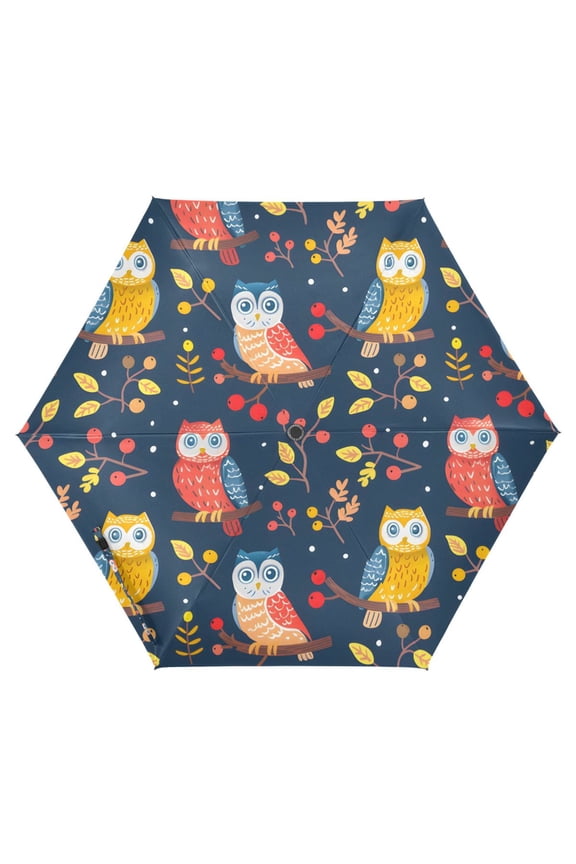 Cute Owls on Branch UPF 50+ Compact Folding Umbrella for Rain Travel Umbrella Packable