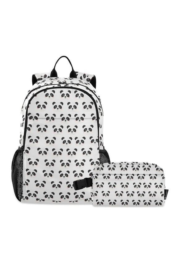 Cute Panda Cartoon School Backpack Lunch Box Set Student Bookbag