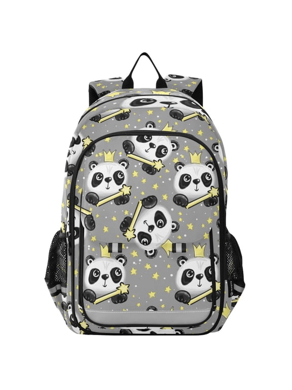 Cute Panda with Crown and Stars Laptop Backpack Purse Travel Bag Casual School Bookbag Rucksack for Women Men