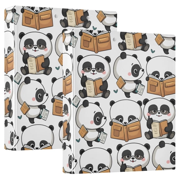 ALAZA Cute Pandas Reading Hardcover 3 Ring Binder 1.5" D-Rings with Interior Pockets Binders School 2 PCs
