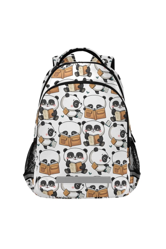 Cute Pandas Reading Pattern Backpack Elementary School Bags Student Bookbag Travel Rucksack