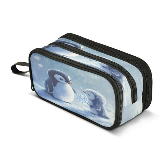 ALAZA Cute Penguin Winter Pencil Case Bag 3 Compartment Pen Pouch Large Storage Holder Box Organizer