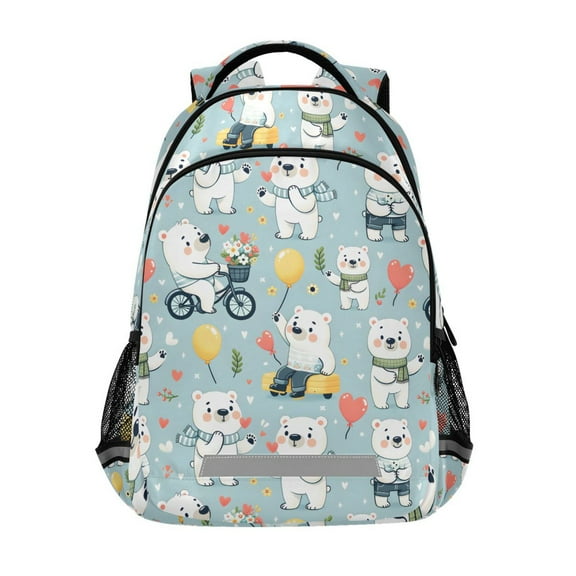 ALAZA Cute Polar Bears Riding Backpack Elementary School Bag Bookbag Travel Rucksack