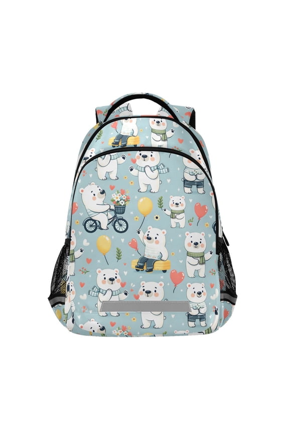 Cute Polar Bears Riding Backpack Elementary School Bag Bookbag Travel Rucksack