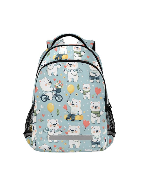 Cute Polar Bears Riding Backpack Elementary School Bag Bookbag Travel Rucksack