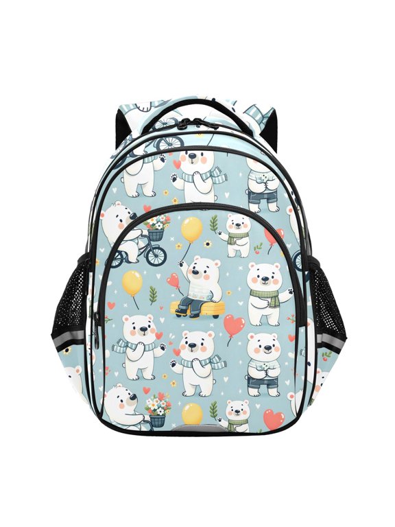 Cute Polar Bears Riding School Backpack Elementary Bag Bookbag Travel Rucksack