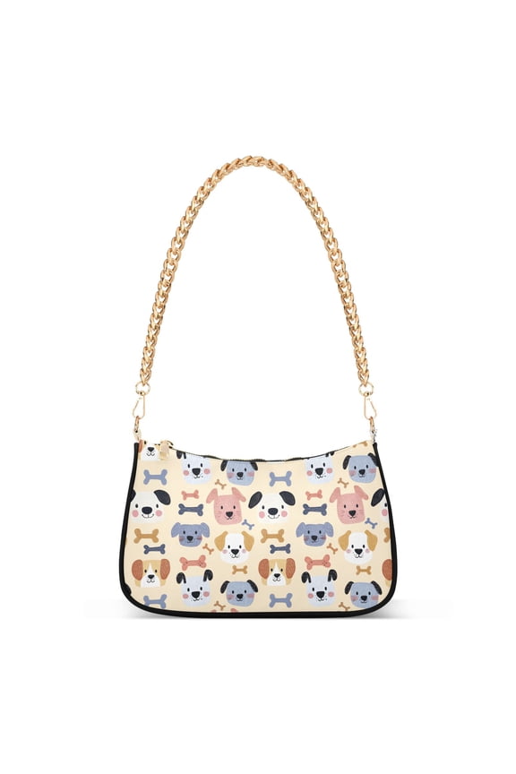 Cute Puppy Dogs Bones Women's Chain Shoulder Bag Hobo Handbag Tote Crossbody Purse