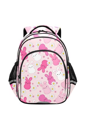 Cute Rabbit Daisy Floral School Backpack Elementary Bag Student Bookbag Travel Rucksack