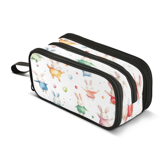 ALAZA Cute Rabbit Pencil Case Bag 3 Compartment Pen Pouch Large Storage Holder Box Organizer