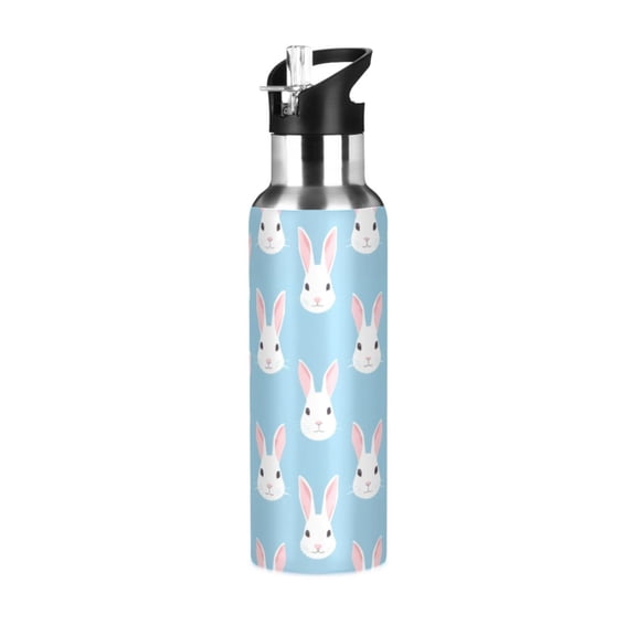 ALAZA Cute Rabbit Water Bottle Insulated Flask Stainless Steel Straw Lid 20 oz