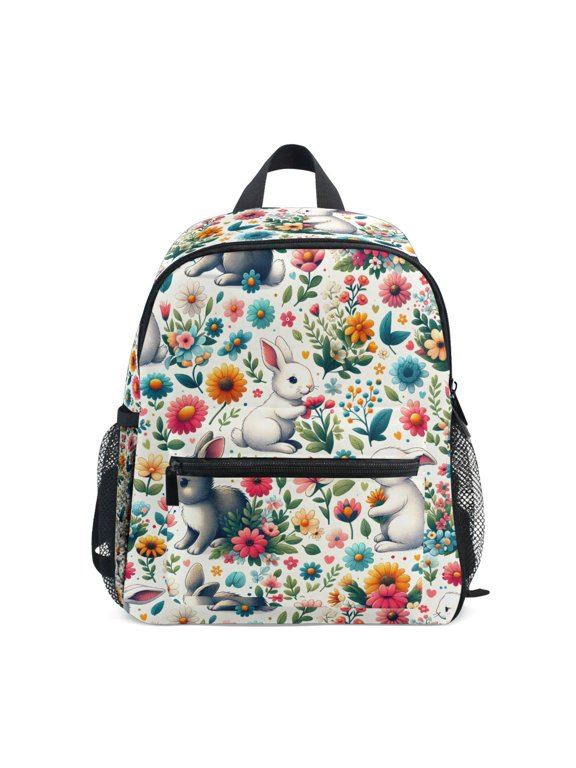 Cute Rabbit in Floral Toddler Backpack for Preschool Kindergarten Kids Bags