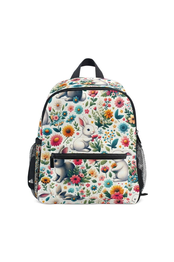 Cute Rabbit in Floral School Backpack Small Bookbag Mini Bags