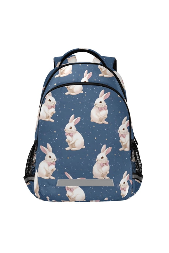 Cute Rabbit with Bow Pattern Backpack Elementary School Bags Student Bookbag Travel Rucksack