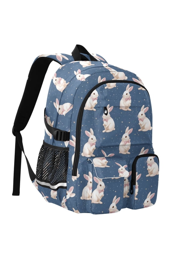 Cute Rabbit with Bow Print Student Backpack School Bookbag Large Laptop Daypack Travel Bag