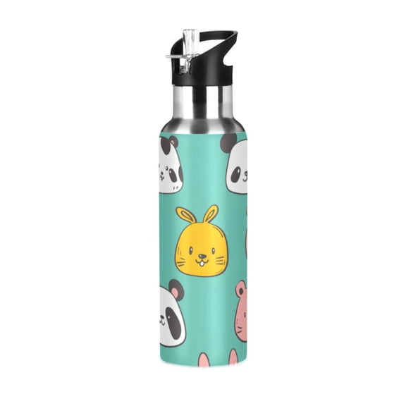 ALAZA Cute Rabbits Panda Cats Water Bottle Insulated Flask Stainless Steel Straw Lid 20 oz