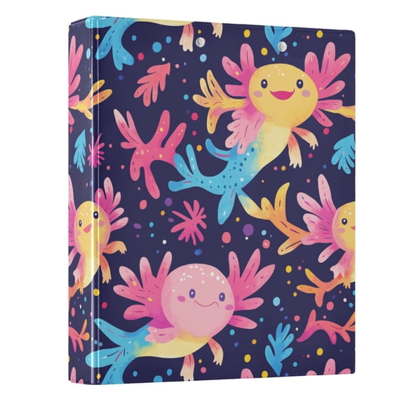 ALAZA Cute Rainbow Axolotl 3 Ring Binder 1.5 Inch Three Ring Office Binders w/ clipboard & 3 pockets, Hold 200 Sheets, 1 pc