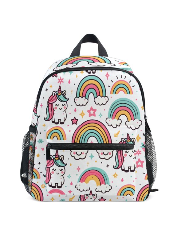 Cute Rainbow and Unicorns Pattern Kids Backpack for Preschool Kindergarten Toddler Bags
