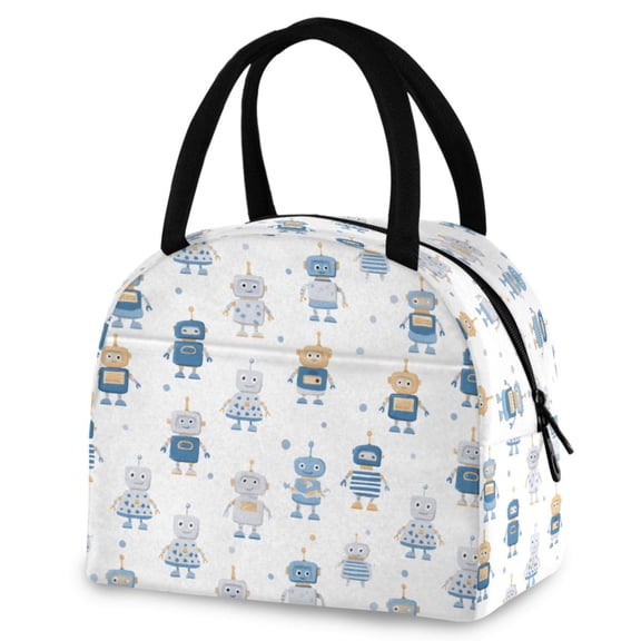 ALAZA Cute Robots Insulated Lunch Box Reusable Cooler Tote Bag Work Office Picnic
