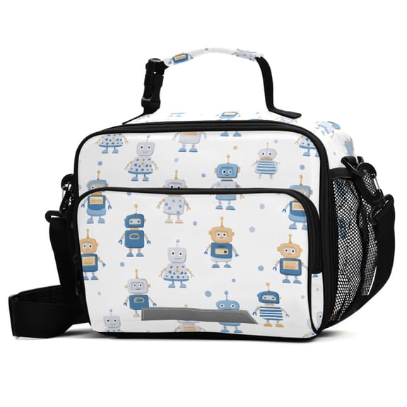ALAZA Cute Robots Lunch Box Insulated Cooler Bag Reusable Tote Bags with Shoulder Strap
