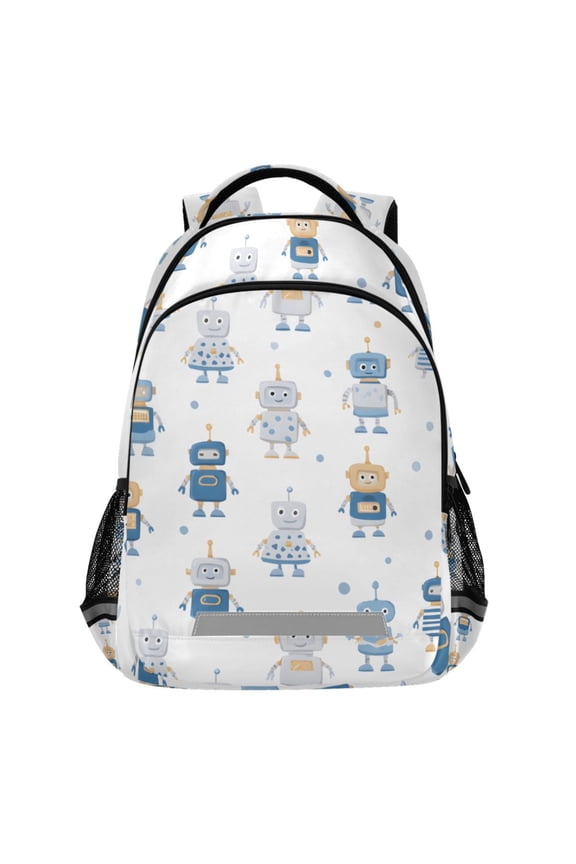 Cute Robots Pattern Backpack Elementary School Bags Student Bookbag Travel Rucksack