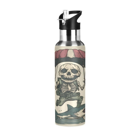 ALAZA Cute Skeleton on Shark Water Bottle Insulated Flask Stainless Steel Straw Lid 20 oz
