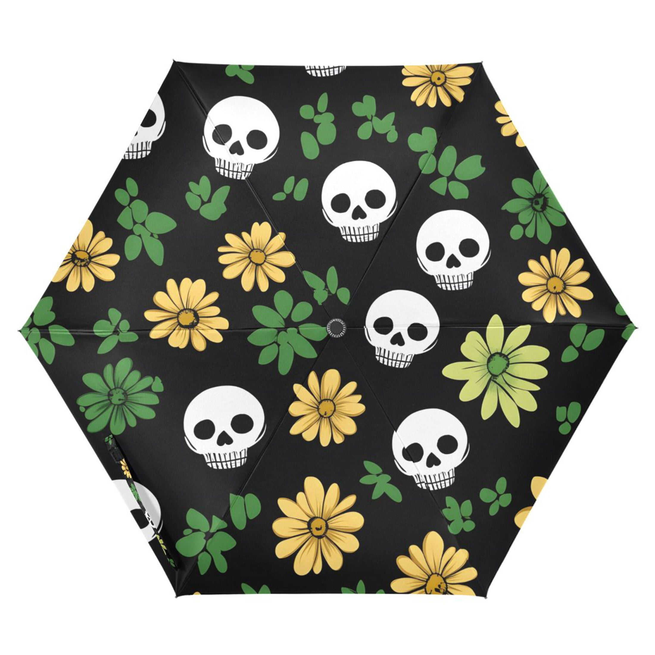ALAZA Cute Skull in Floral UPF 50+ Compact Folding Umbrella for Rain Travel Umbrella Packable