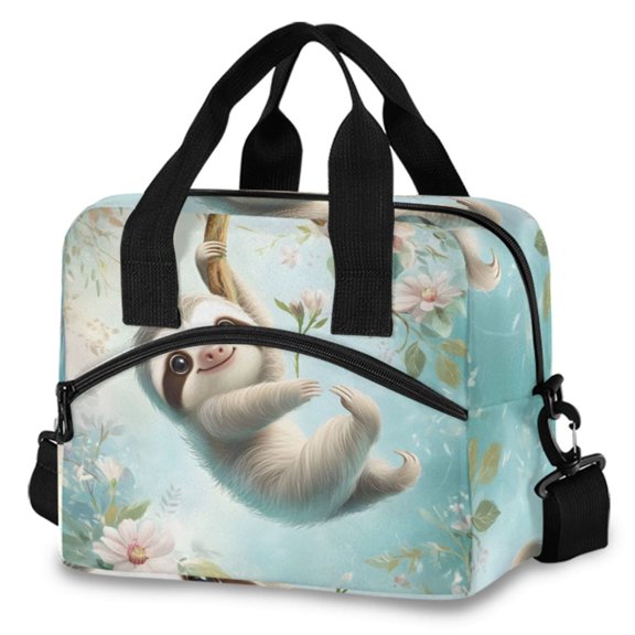 ALAZA Cute Sloth Insulated Lunch Box Large Reusable Cooler Bag with Shoulder Strap