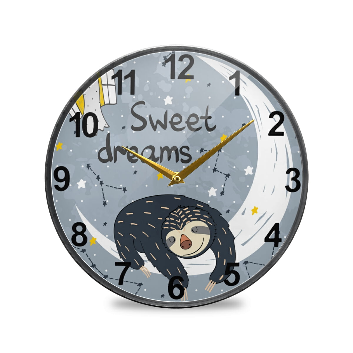 ALAZA Cute Sloth Sleeping On The Moon Grey Wall Clock Battery Operated