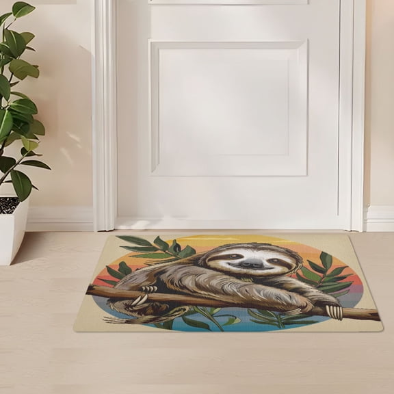 ALAZA Cute Sloth on Branch Door Mat Outdoor Indoor Entrance Low Profile Floor Rugs 32"x20"