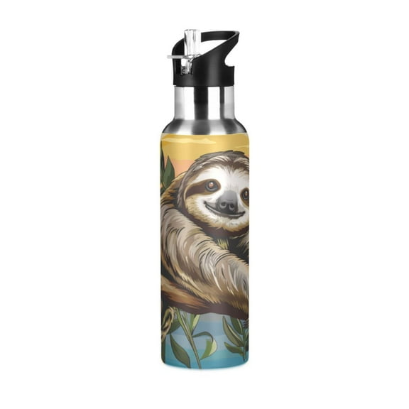 ALAZA Cute Sloth on Branch Water Bottle Insulated Flask Stainless Steel Straw Lid 20 oz