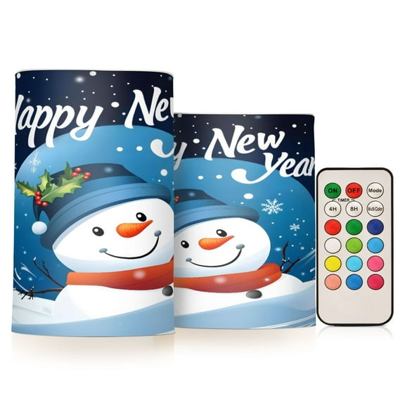 ALAZA Cute Snowman Snowflakes 2 PCs LED Flickering Flameless Candles with Remote Timer Battery Operated Candle