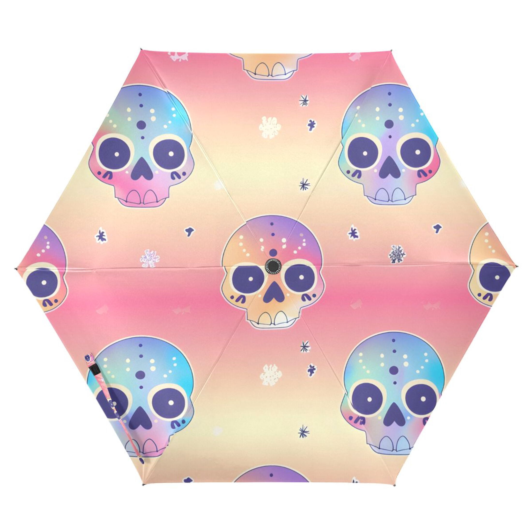 ALAZA Cute Tie-dye Skull UPF 50+ Compact Folding Umbrella for Rain Travel Umbrella Packable