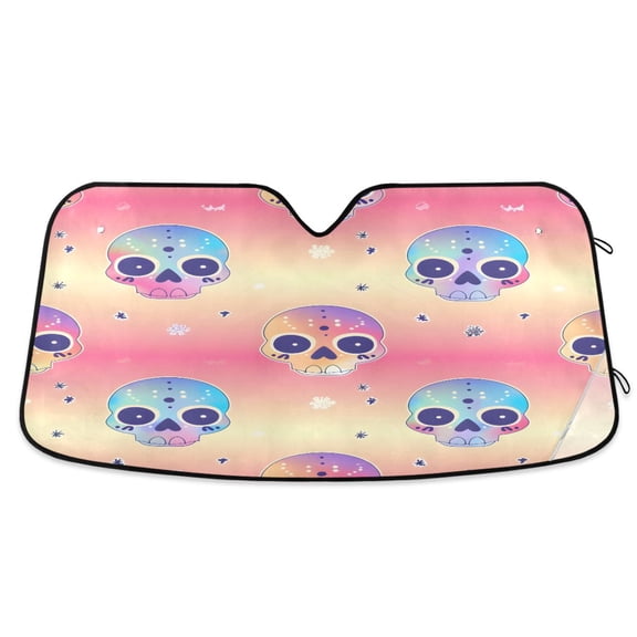 ALAZA Cute Tie-dye Skull Windshield Sun Shade Car Foldable Visor Block UV Rays Protector 53"x23.5"