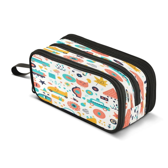 ALAZA Cute Trucks Pencil Case Bag 3 Compartment Pen Pouch Large Storage Holder Box Organizer