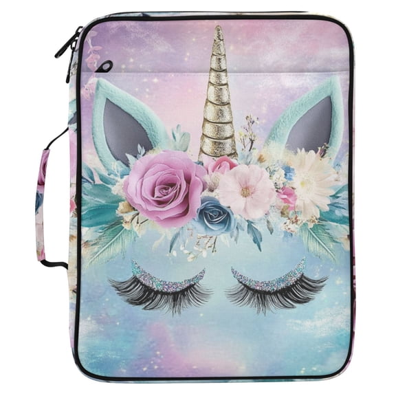 ALAZA Cute Unicorn Pattern Expanding Accordion File Folder 3 Ring Zipper Organizer Portable Document Binder Bag