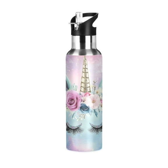 ALAZA Cute Unicorn Water Bottle Insulated Flask Stainless Steel Straw Lid 20 oz