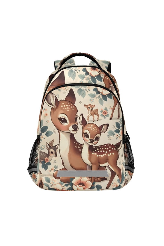 Cute Vintage Deers Flowers Backpack Elementary School Bag Bookbag Travel Rucksack