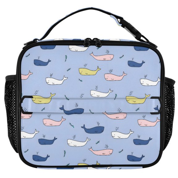 ALAZA Cute Whale Hand Draw Insulated Lunch Box Lunch Bag Cooler Tote with Shoulder Strap