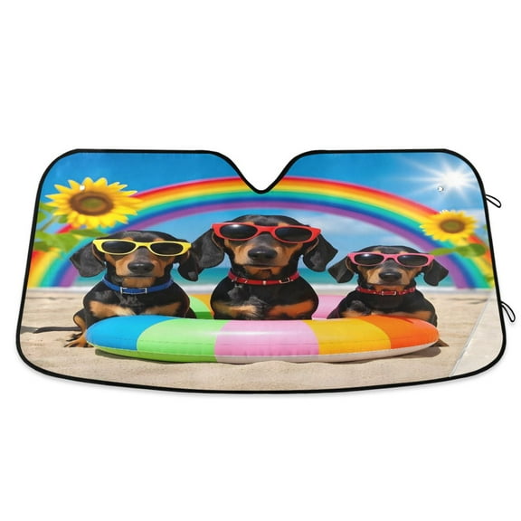 ALAZA Dachshund Dog Beach Windshield Sun Shade Car Foldable Sun Visor Block UV Rays Protector 55"x27.6"