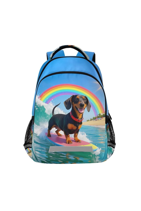 Dachshund Dog Surfing Backpack Elementary School Bag Bookbag Travel Rucksack